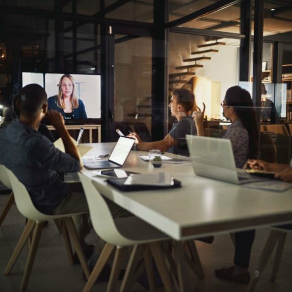 Shot of creative employees having a video conference call meeting in the office